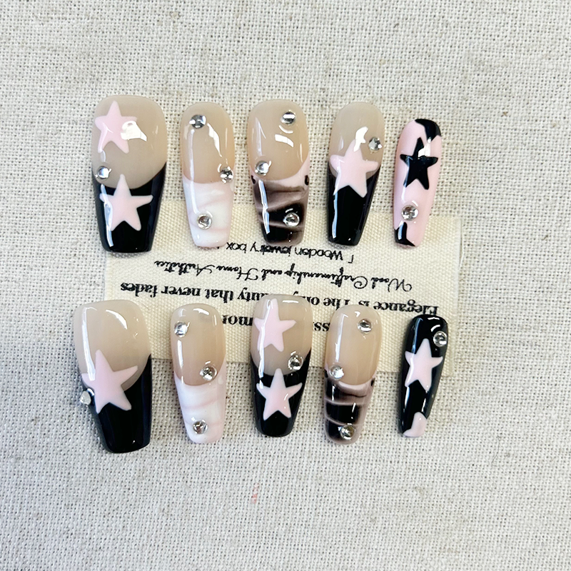10pcs handmade Press On Nails premium style new French hand-painted star sweet cool white finished nail art nail patch