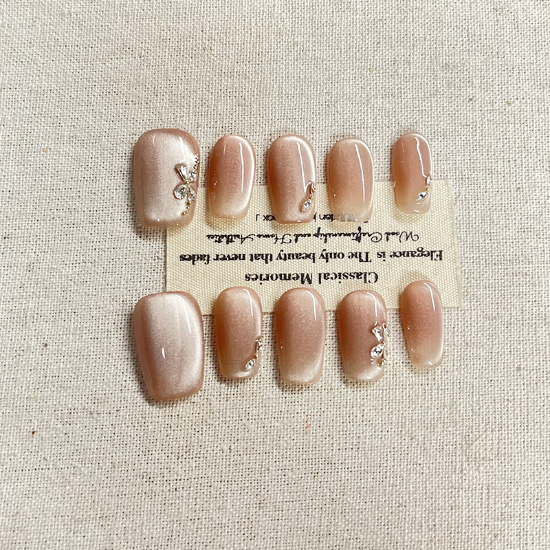 Handmade Press on nails, cat eye diamond patch, high-end fake nails, bridal nail art, detachable phototherapy nail art
