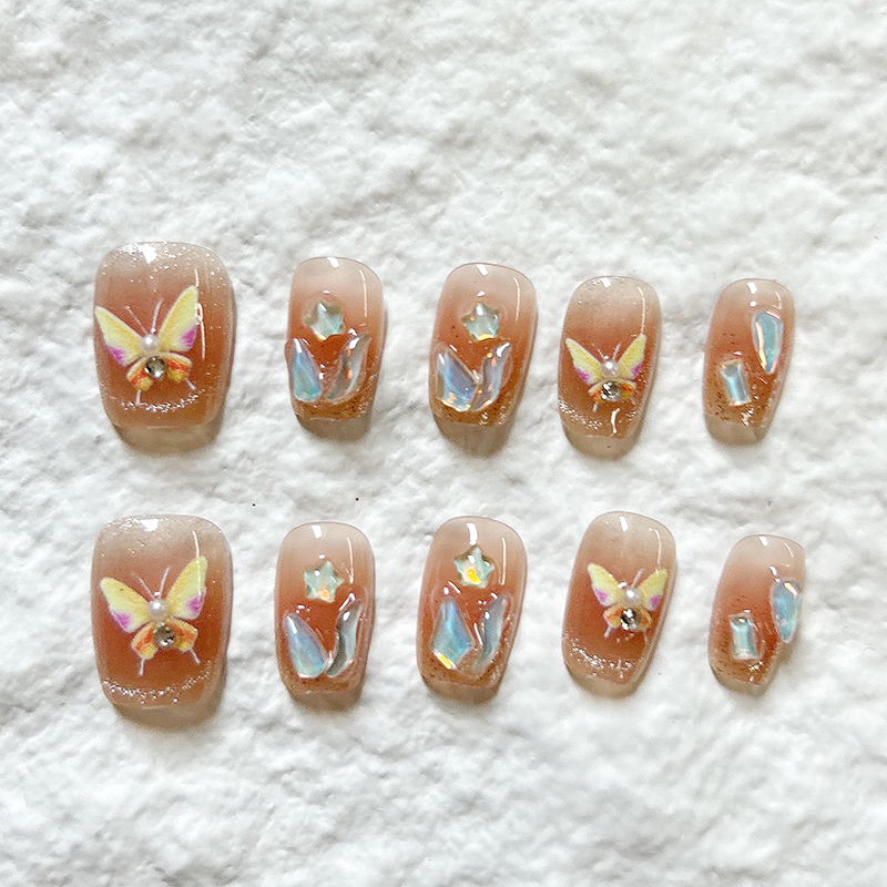 Colorful Butterfly Handmade Press On Nails Cat Eye Nail Patch Premium Sensation Fake Nail Nail Patch 10 Pieces Set
