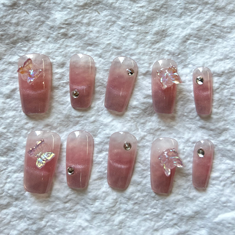 Press On Nails Handmade Nail Enhancement Patch Artificial Nail Patch Gentle Literature powder blusher Gradual Change Sweet Love Nail Enhancement 10 Pieces