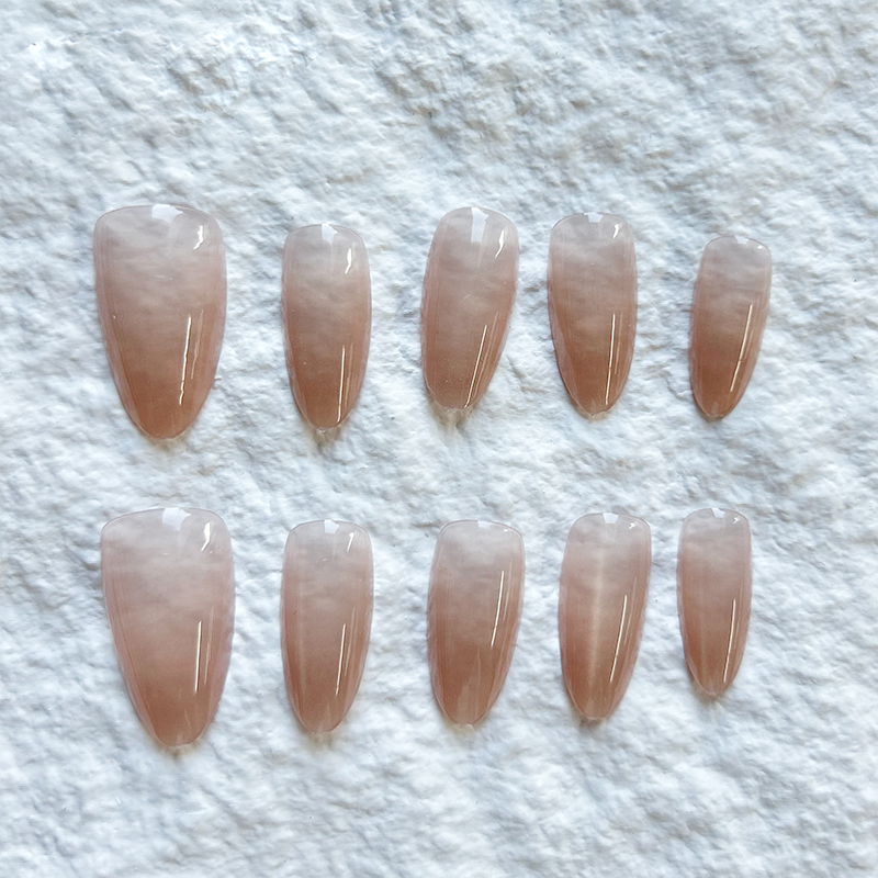 Bare color pure handmade Press On Nails mid to long new oval nail art detachable temperament fake nail patch 10 pieces set