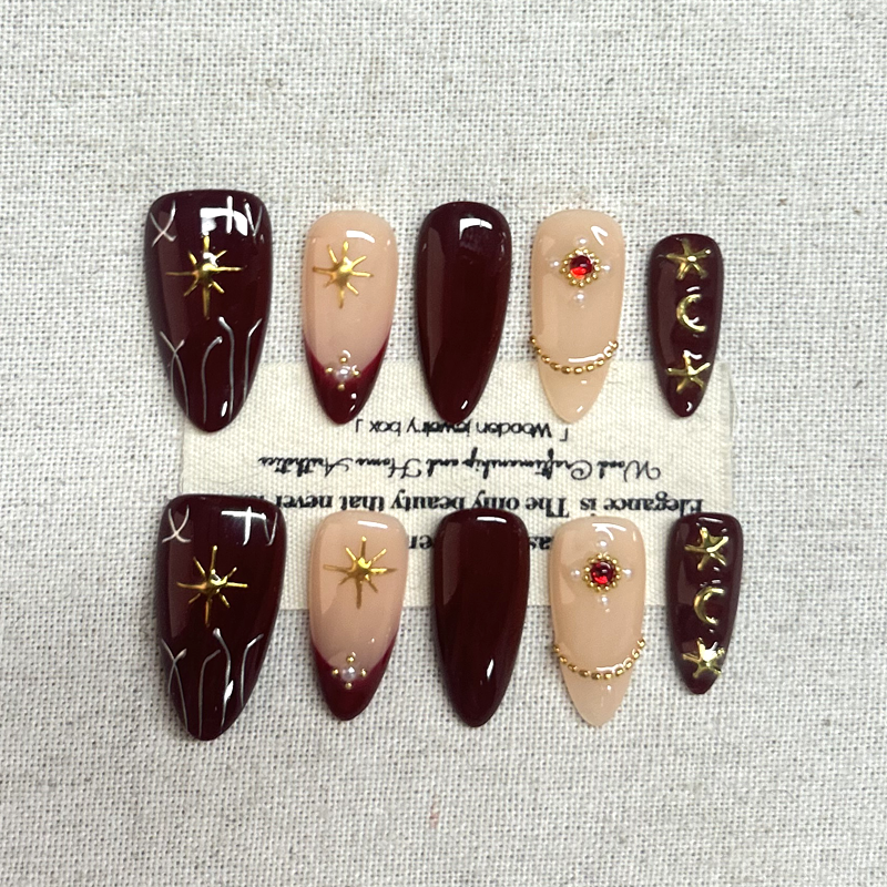 10pcs handmade Press On Nail, sweet and cool, spicy girl, pure desire hand drawn nail art