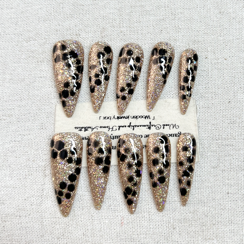 10pcs Leopard Amber Gold Coffee Cat Eye Internet Celebrity Press On Nailsins