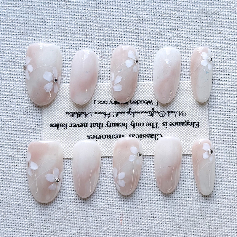 2025 New Handmade Press on Nails Summer New Style Qi Fen Xin Ba Le 3D Flower Press on Nails Cat Eye Nail Patch 10 Pieces Set