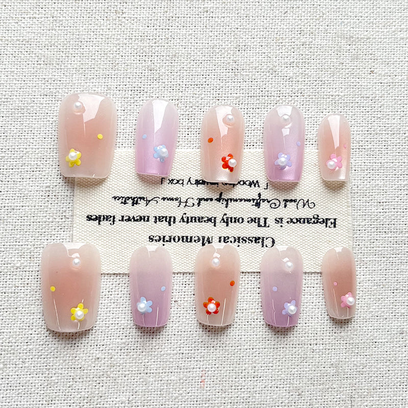 Summer Dopamine 3D Candy Bean Press on Nails, Beautiful and Whitening, Youthful Short, Colorful and Cute Nail Patch, 10 pieces set