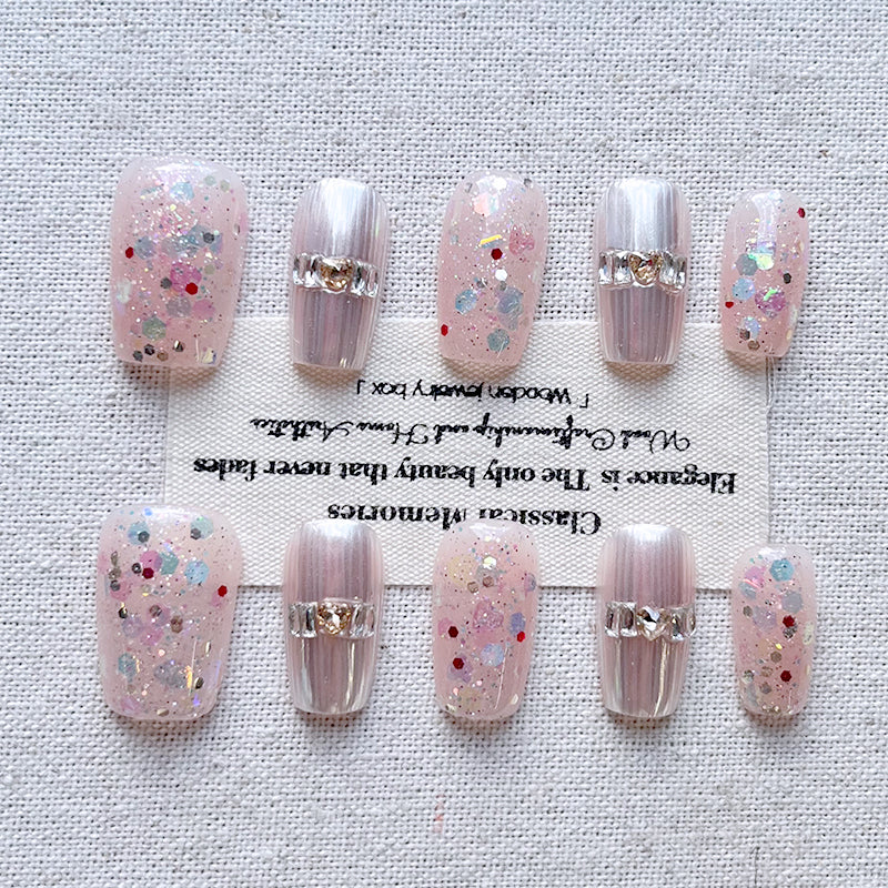 Sweet and Cute Student Sweet and Cute Bean Nail Press on Nails New Short Summer Whitening Nail Stickers 10 Pieces Set