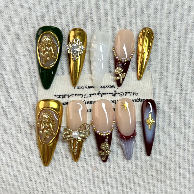 10pcs luxurious pointed nail plate handmade Press On Nails