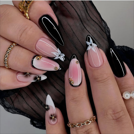 24Pcs 3D water droplet wearable nail plate flower repeatable nail art fake nail French Press On Nails nail plate