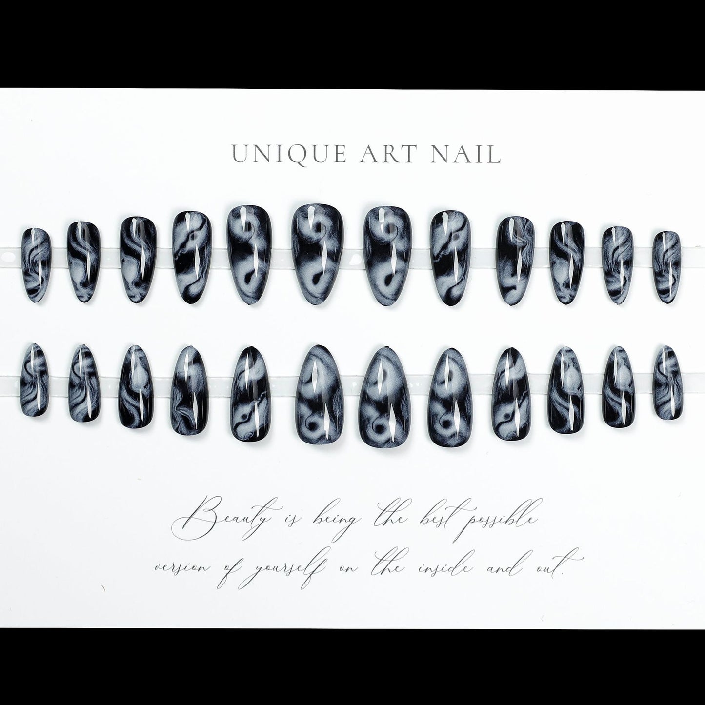 24Pcs ink wash blending Press On Nails stickers European and American dark style cool and futuristic fake nails almond pointed finished nail pieces