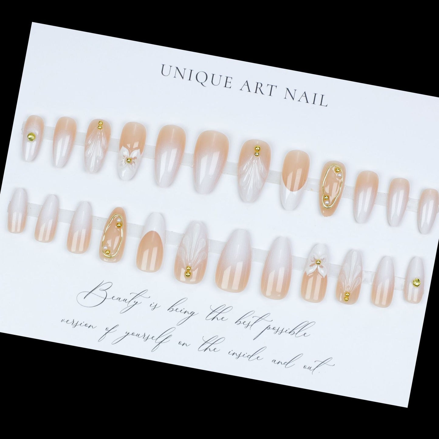 24PCS 3D Sweet Pink Flower Almond Press on False Nails with