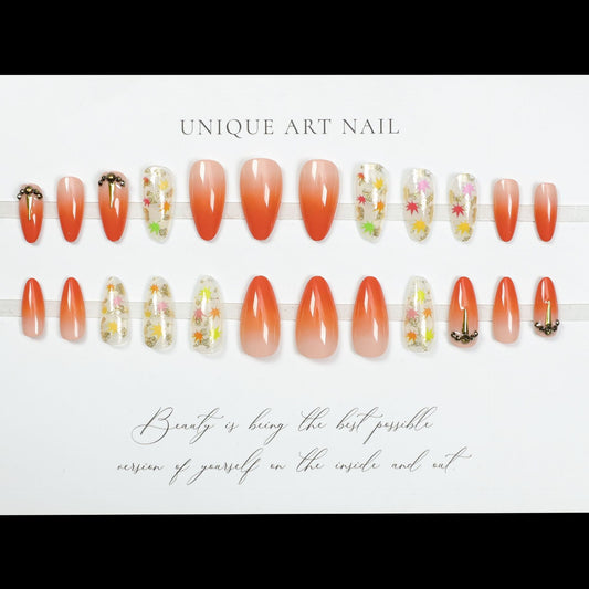 24Pcs Flora Almond Press on Nails with Glue Mori Girl Nail A