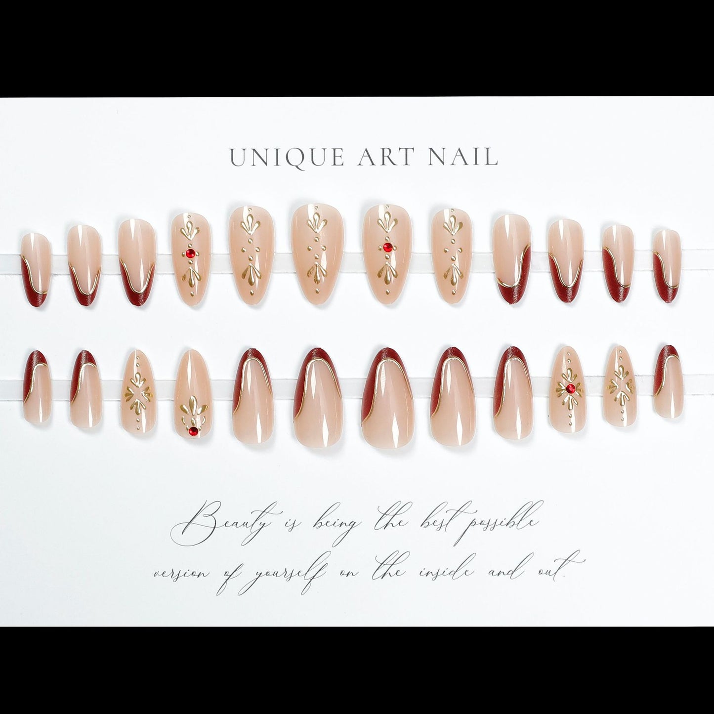 24Pcs Simple French Fake Nails with Almond Head Design Detac