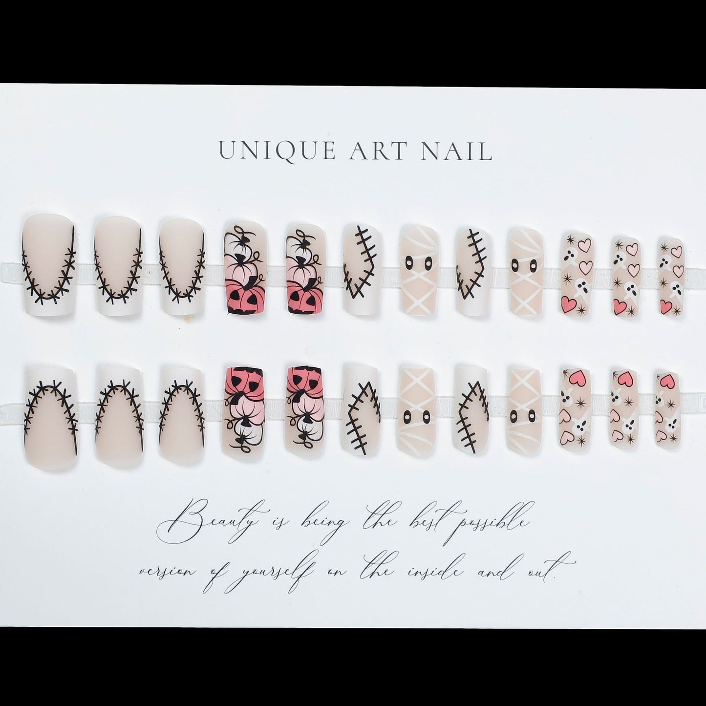 24pcs False Nails with glue flower design Coffin French Press-On Nails