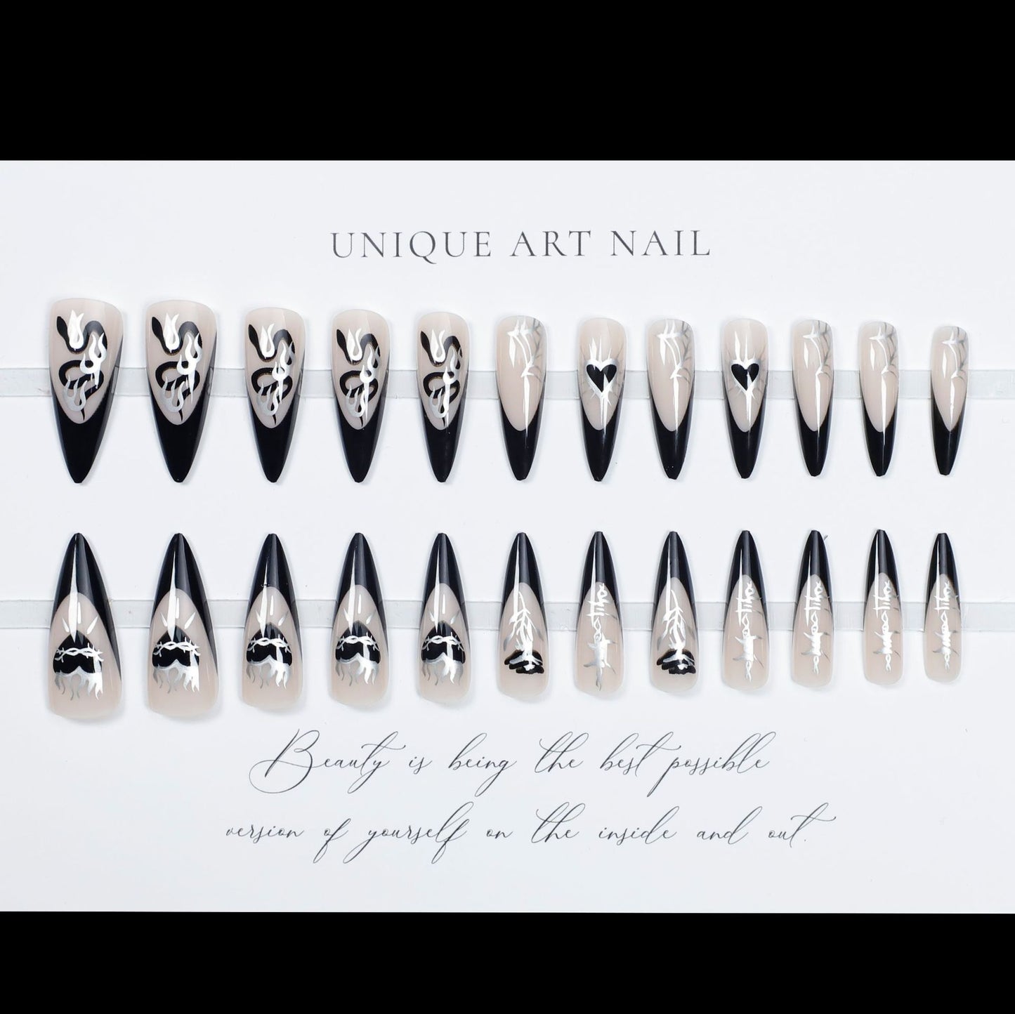 24Pcs False Nails Spicy Girl Silver Bow with Diamond Fake Na