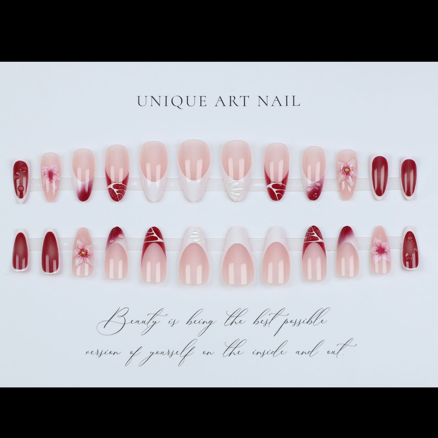 24pcs Short Almond Press on Nails 3D Flower Butterfly Fake N