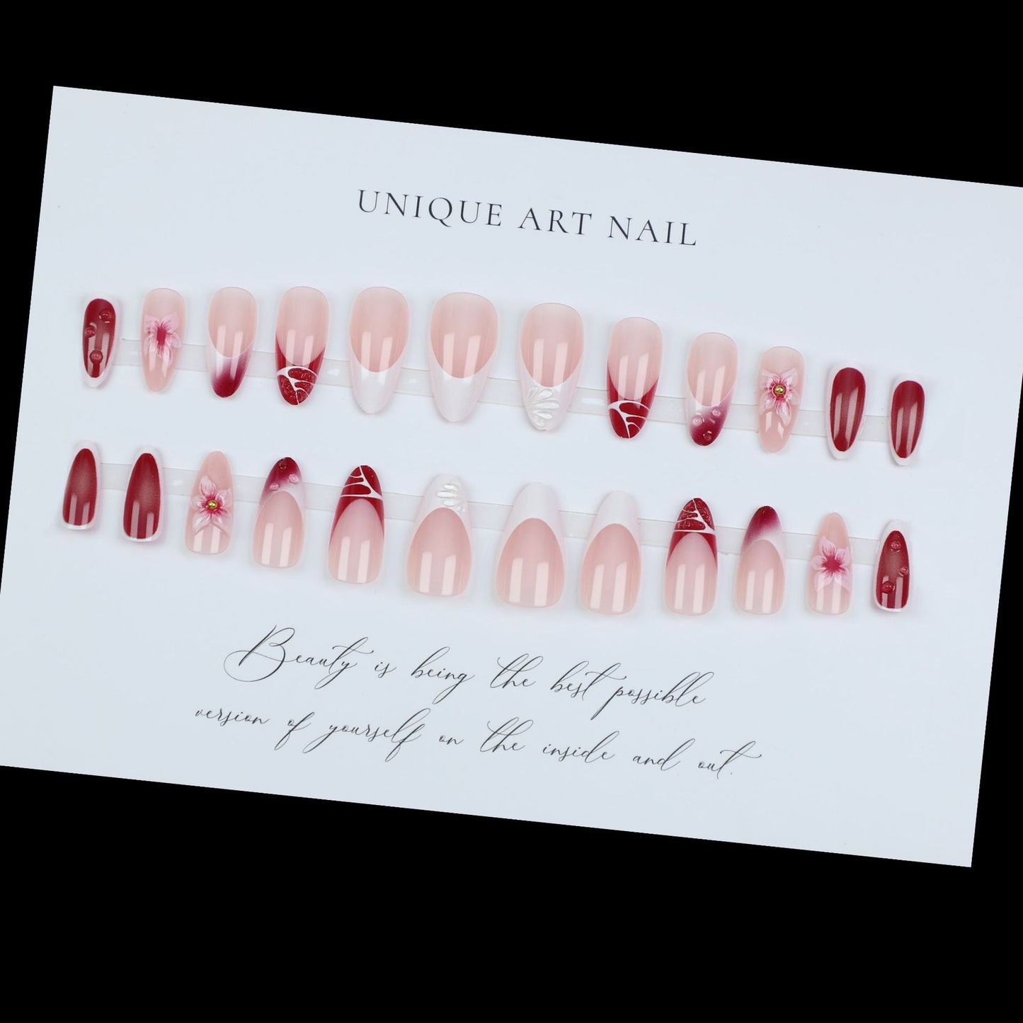 24pcs Short Almond Press on Nails 3D Flower Butterfly Fake N