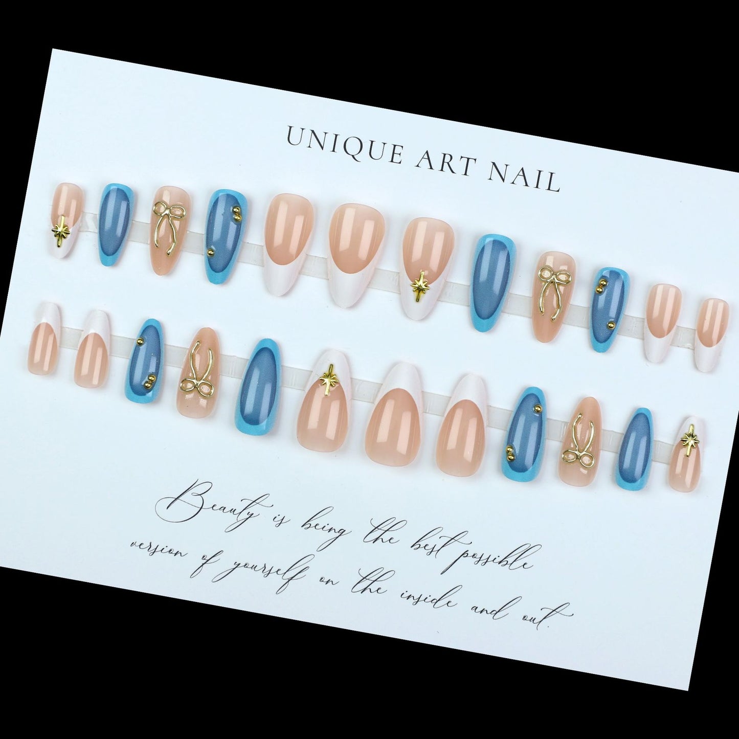 24pcs Press on Fake Nails Set Almond Wearable Simple French