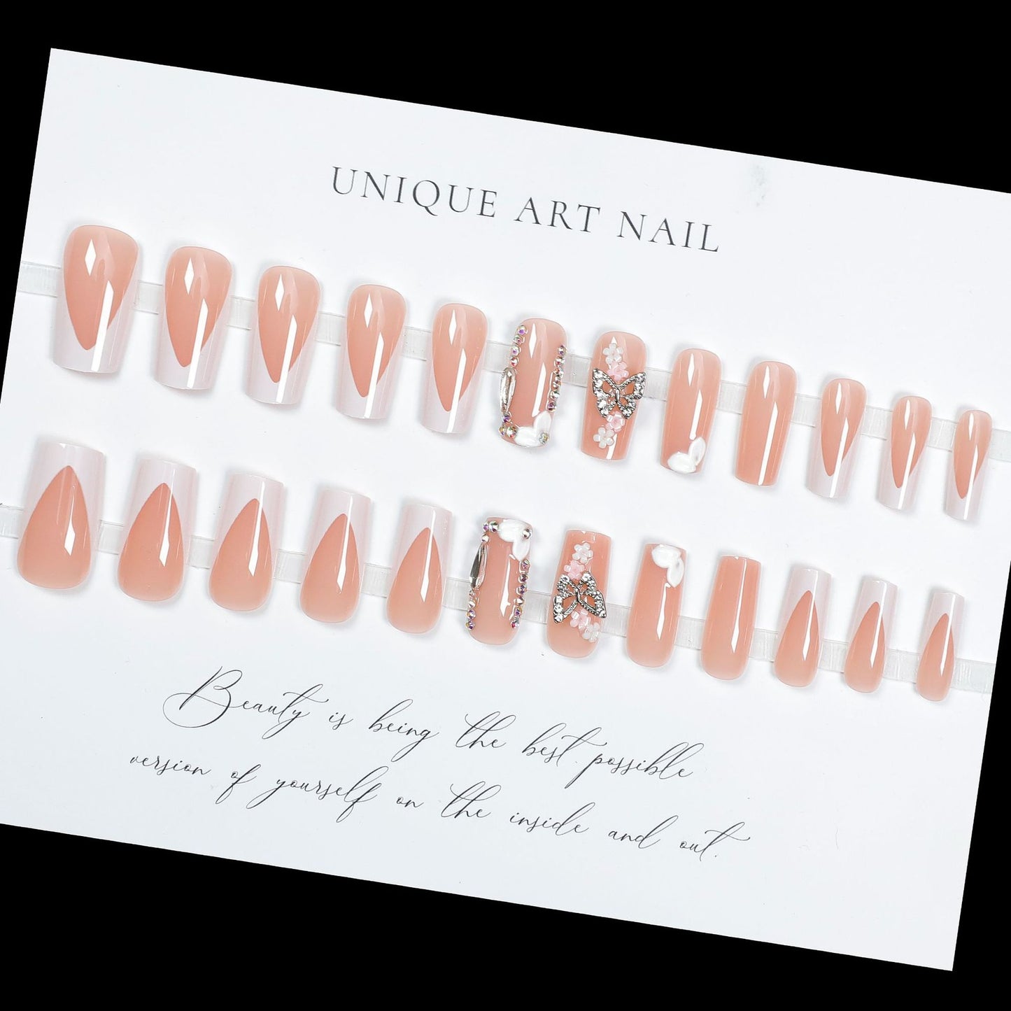 24Pcs French False Nails Almond Press On Fake Nails