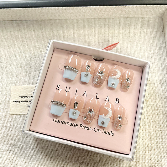 Fake nails - Acrylic moon rhinestone fake nails, suitable for ladies and girls, 10 pieces