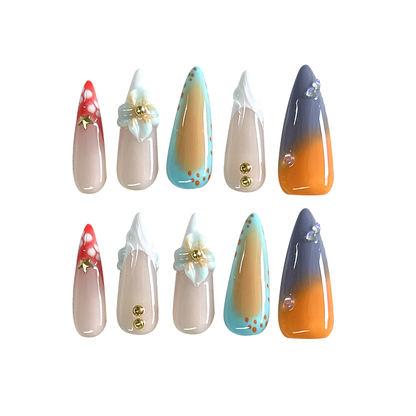 10pcs pure handmade Press On Nails French carved nail plate long pointed nail art