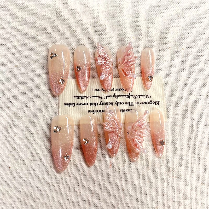 Press On Nails Short - SUJALAB Almond Press On Nails, Opaque Reusable Stick On Nails, Fake Nail with Nail Glue - 10 Nail Kit, Falling Star Cat Eye
