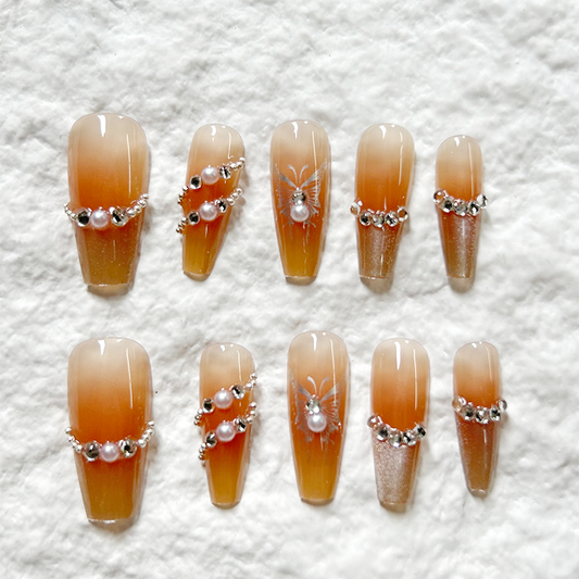 New Press On Nails Premium French Cat Eye Handmade Diamond Nail Patch Finished Almond Nail Patch Set of 10 pieces