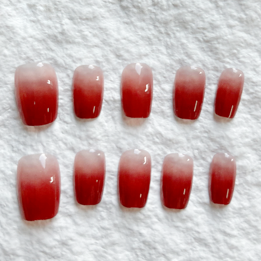 Powder blusher nail gradual enhancement Press On Nails trapezoidal nail piece short trapezoidal elongated nail piece 10 pieces