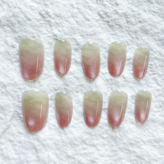 Red Heart Ballet Hot summer powder blusher cat's eye gentle simple handmade Press On Nails nail 10 pieces