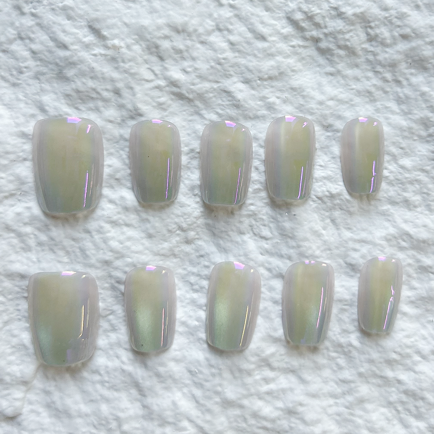 Summer Pure Desire Short Ladder Press On Nails Whitening Versatile Micro Transparent Pure Handmade Premium Nail Art 10 Piece Set