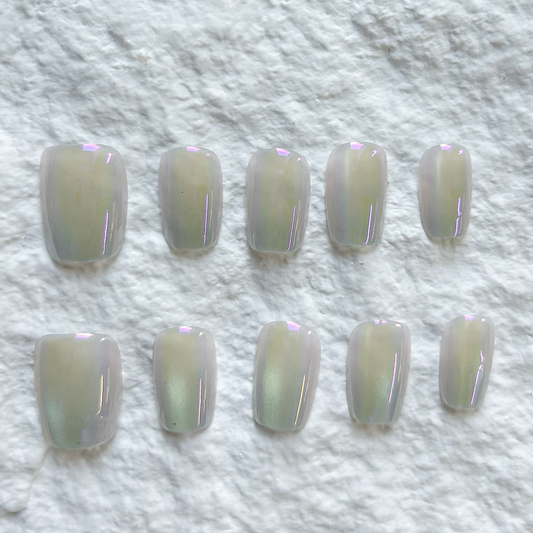 Summer Pure Desire Short Ladder Press On Nails Whitening Versatile Micro Transparent Pure Handmade Premium Nail Art 10 Piece Set
