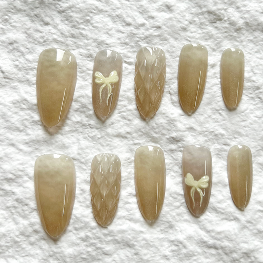 Press On Nails Nail Patch 3D Grid Bow Nail Patch Detachable 10 Piece Set