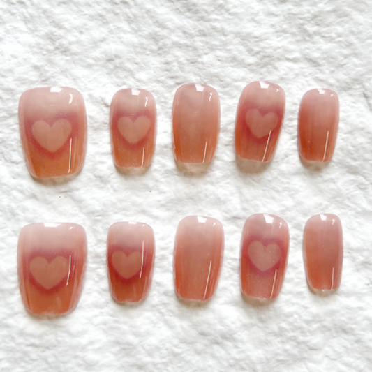 Handmade 3D Cat Eye Love Press On Nails New Exquisite French Nail Art 10 Piece Set