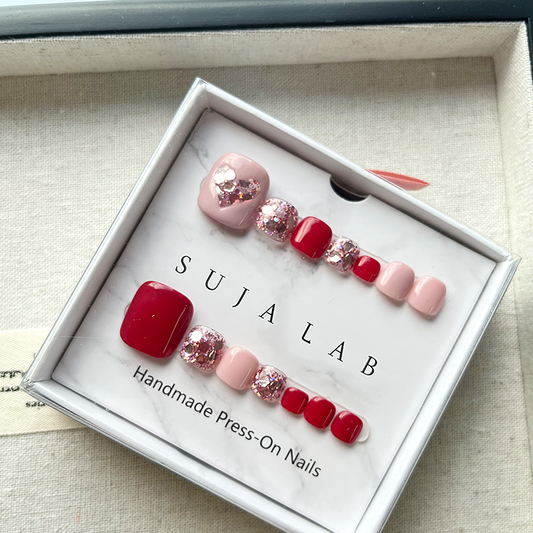 Press-on fake nails - Acrylic heart toe nails, suitable for ladies and girls, 10 pieces