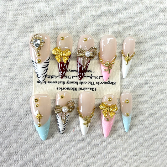 10pcs French Nail Stickers 5D Relief 3D Egg Flower Hawaiian Spotted Horse Pattern Back Adhesive Waterproof Stickers