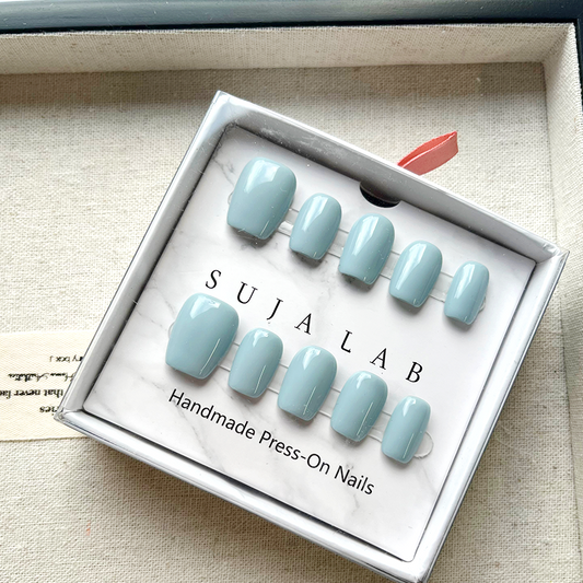 Press-on fake nails - Acrylic light blue solid-color nails, suitable for ladies and girls, 10 pieces