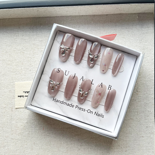 Press-on fake nails - Acrylic rhinestone nails, suitable for ladies and girls, 10 pieces