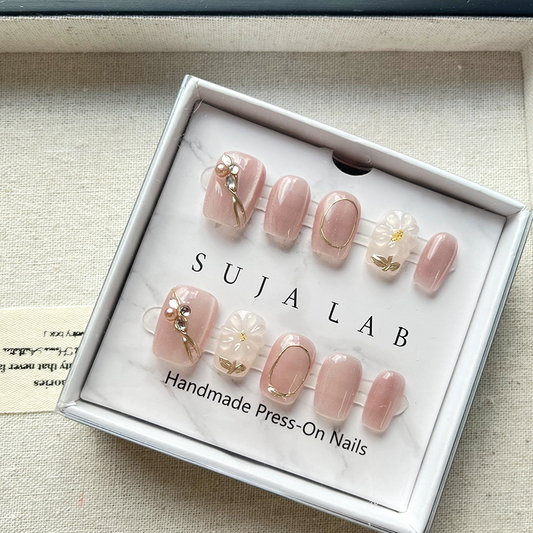 Press-on fake nails - Acrylic with gold gilding, fake nails, suitable for ladies and girls, 10 pieces
