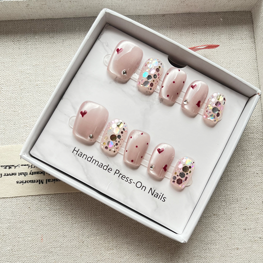Runaway Sweetheart Handmade Press on nails Spring/Summer Fairy Pink Temperament Pure Desire White Sparkling Cat Eye Nail Patch