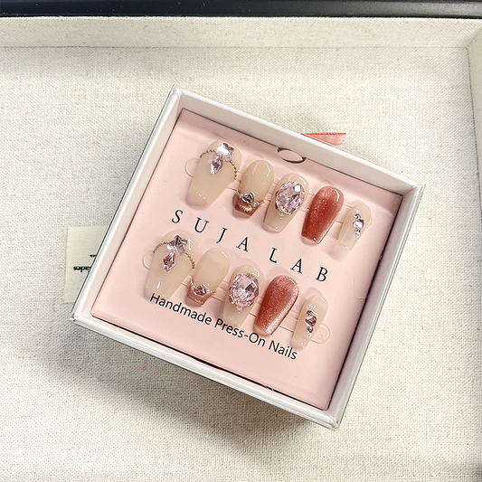 Press-on fake nails - Acrylic rhinestone nails, suitable for ladies and girls, 10 pieces