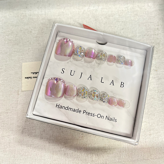 Press-on fake nails - Acrylic mermaid toe nails, suitable for ladies and girls, 10 pieces