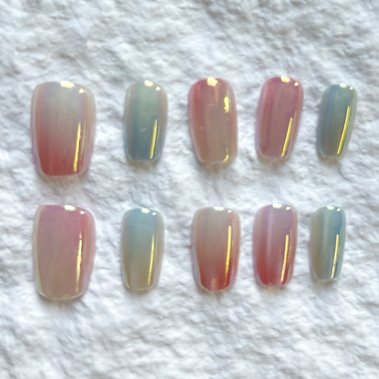 Handmade Nail Art Neon Gradient Electroplating Cat Eye Press On Nails Nail Patch Fake Nail Patch Gentle Whitening Removable 10 Piece Set