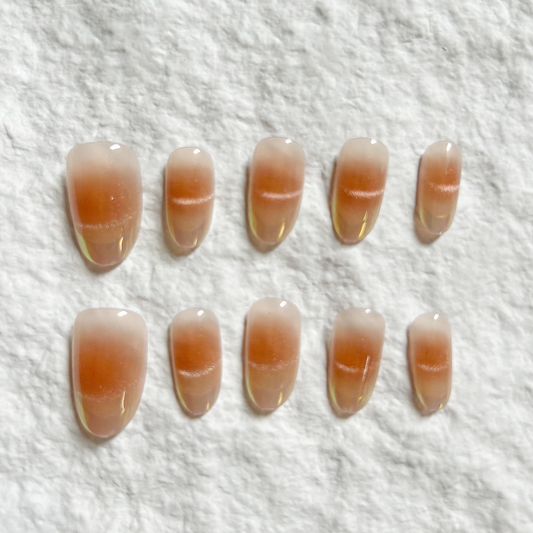 French cat eye gradient handmade Press On Nails new high-end finished almond nail 10 piece set