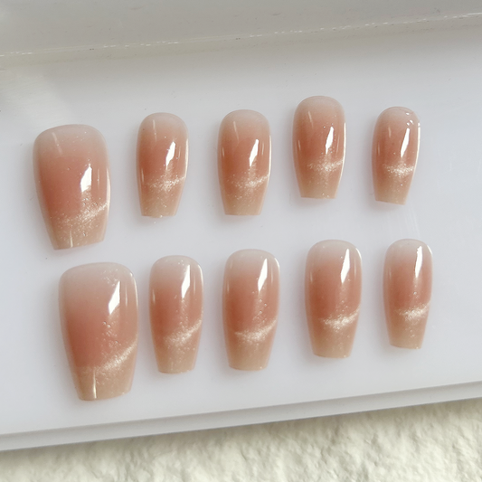 New Cat Eye Press On Nails Short Cute Short Armor Cartoon Student Nail Patch, 10 Piece Set