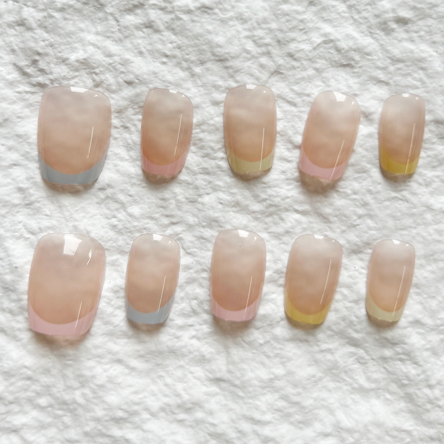 Handmade Press On Nails Summer Dopamine French Edge Macaron Detachable Nail Patch Finished 10 Piece Set