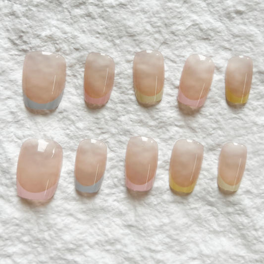 Handmade Press On Nails Summer Dopamine French Edge Macaron Detachable Nail Patch Finished 10 Piece Set