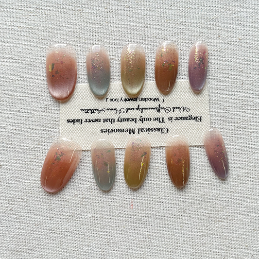 Sunset afterglow pure handmade Press on nails explosion flash nail art fake nail patch detachable phototherapy nail finished product 10 pieces set