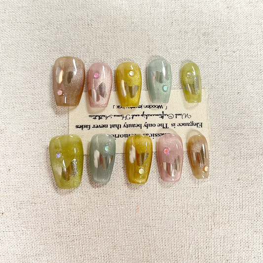 Press-on fake nails - Acrylic butterfly rhinestone nails, suitable for ladies and girls, 10 pieces