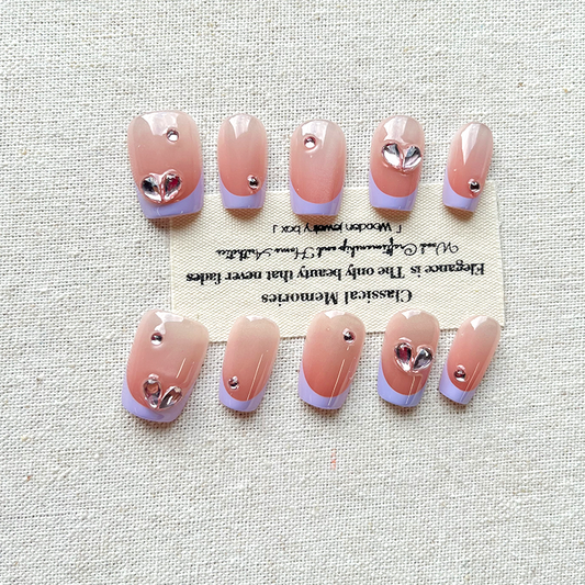 Hot in the summer of 2025, hand-made Press on nails, advanced water drill, powder blusher, French nail enhancement, short false nails
