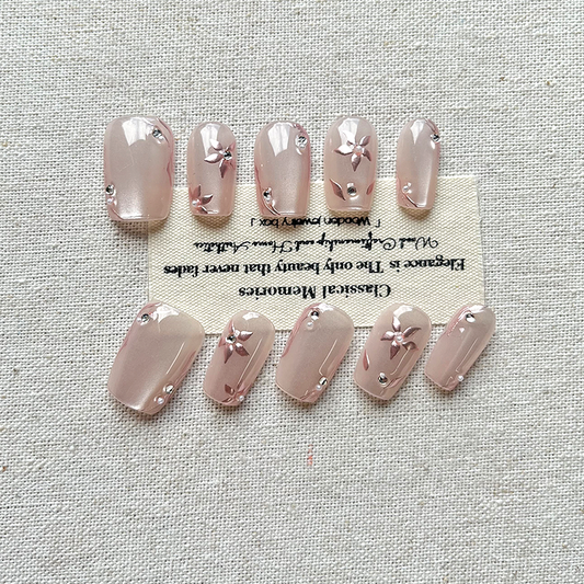 White Peach Ice Sand Love Cat Eye Handmade Press on Nails Sparkle Fresh Pure Desire Long Nail Products