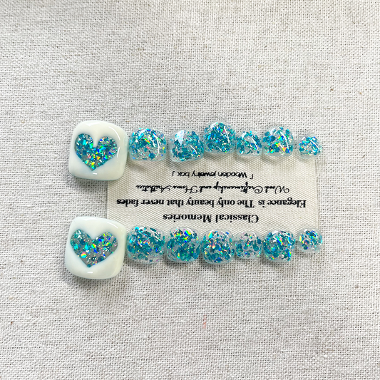 Handmade finished light therapy nail glitter peach heart toenail Press on nail toenail patch bursts
